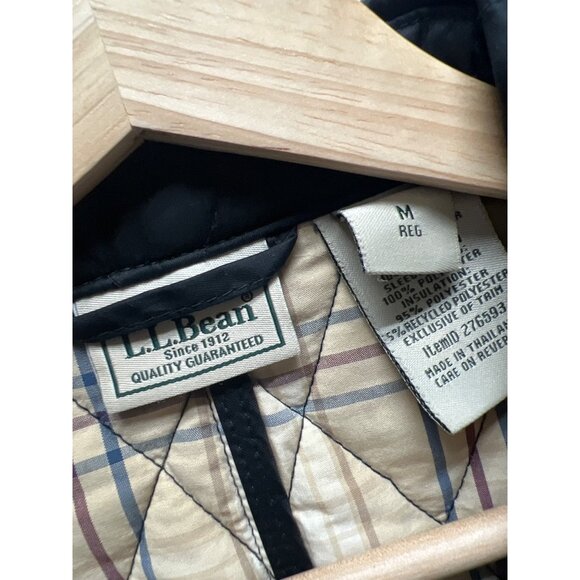 L.L. Bean Vintage 90's Long Black Quilted Barn Chore Car Coat with Plaid Interio - Picture 4 of 7